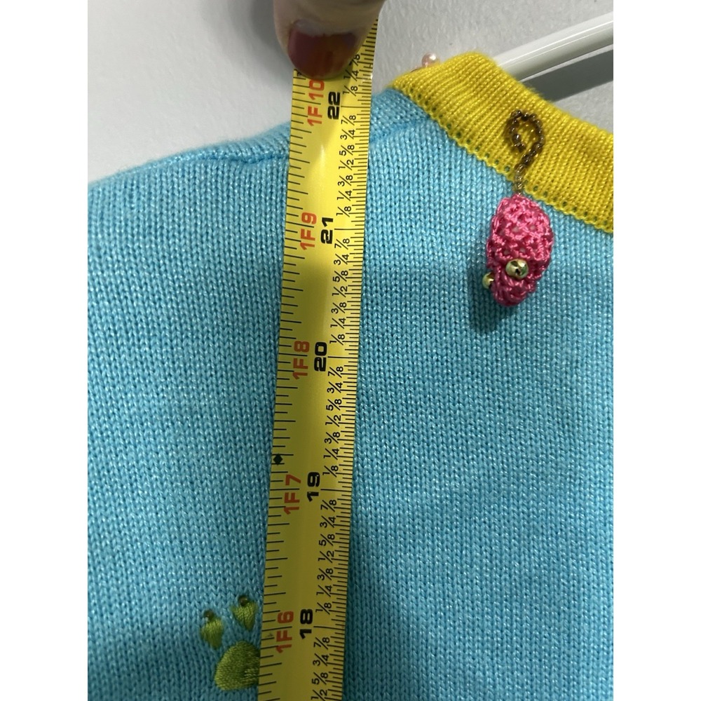 Vtg Berek Short Sleeve Knit Cat Novelty Cardigan Sweater Sz S Dangle Mice Beaded - Picture 10 of 12
